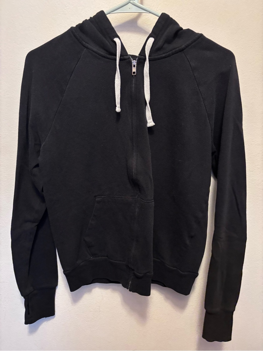 SO Black Zip-up Hoodie with White Drawstrings